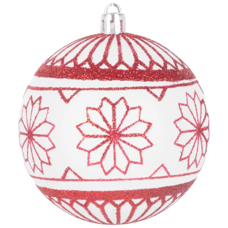 Vianočné gule na stromček 6 ks, 8 cm, červeno-biele