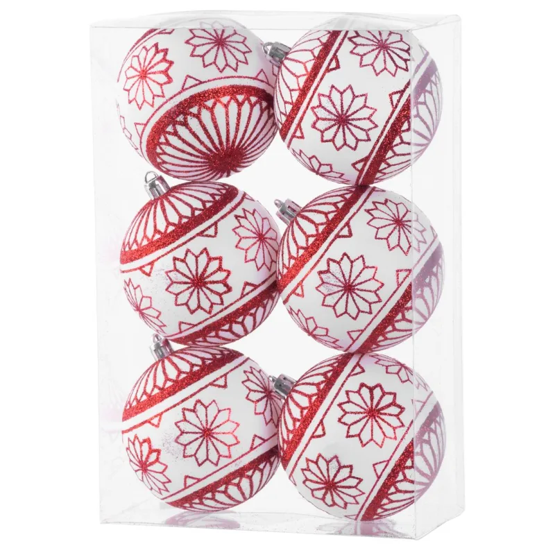 Vianočné gule na stromček 6 ks, 8 cm, červeno-biele