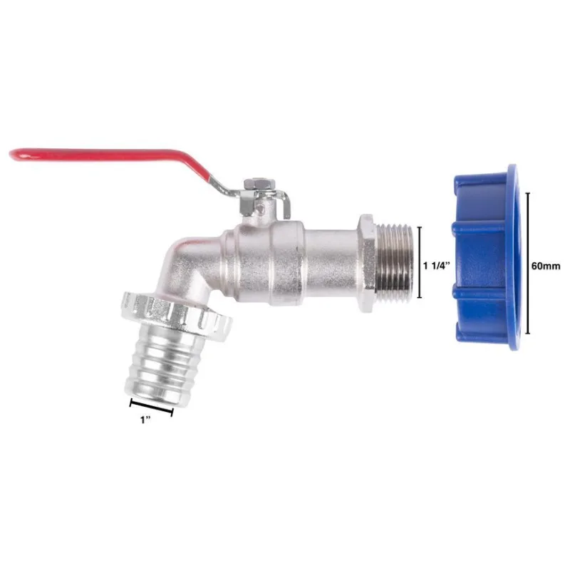 Sada na IBC nádrž – ventil 1 1/4", plastová redukcia 60 mm, výpust 1"