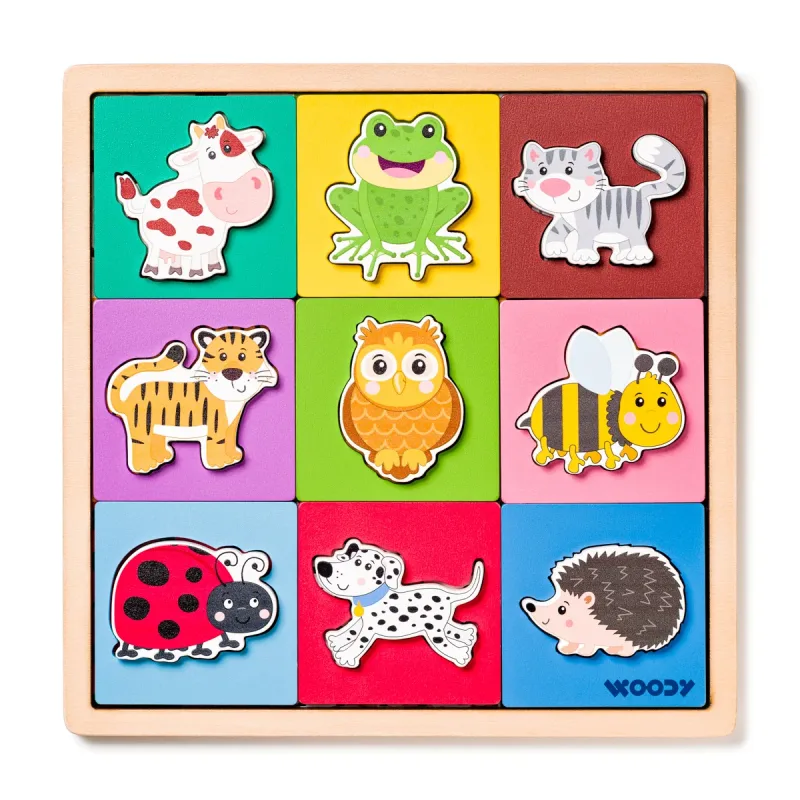 Woody Puzzle so zvieratkami, tvary - farba