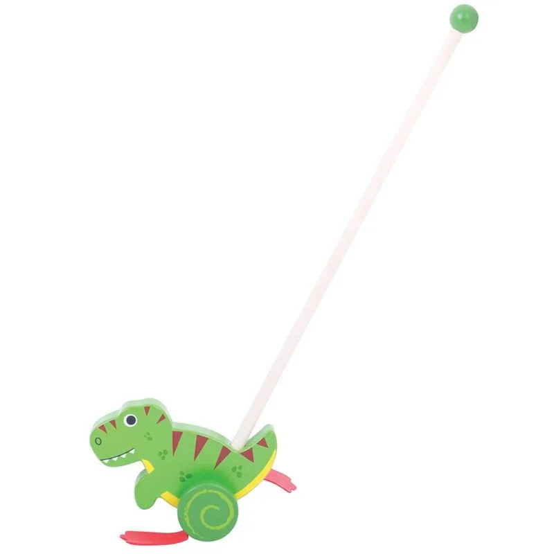 Bigjigs Toys Drevené strkadlo Dinosaurus T-Rex
