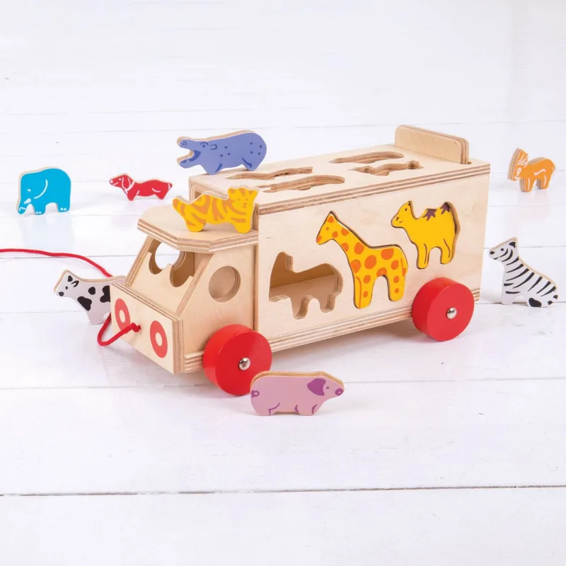 Bigjigs Toys Vkladanie Drevené auto so zvieratkami