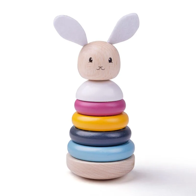 Bigjigs Toys Drevená nasadzovacia veža Zajko