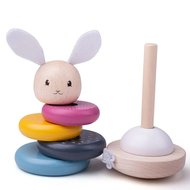 Bigjigs Toys Drevená nasadzovacia veža Zajko