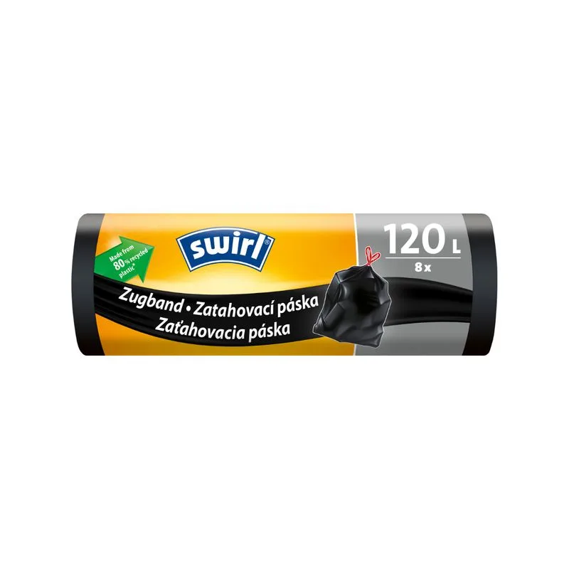 Vrecia na odpad Swirl, zaťahovacie, čierne, 120 l, 8 ks, extra pevné