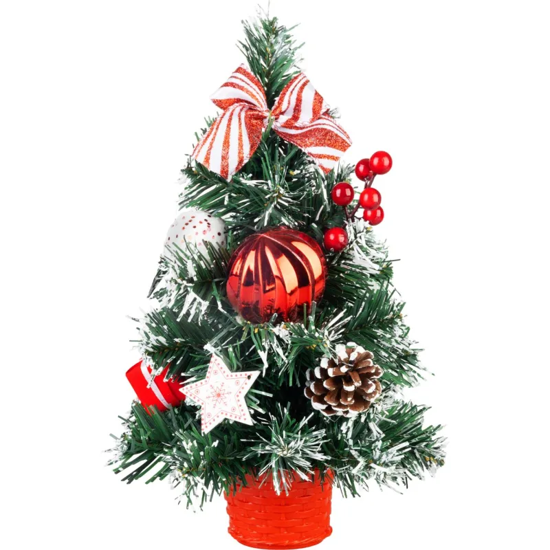 Vianočná dekorácia stromček, červené ozdoby, košík, 30 cm