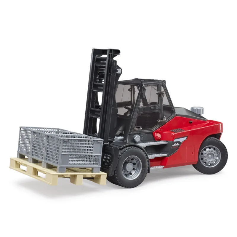 Bruder 2513 Vysokozdvižný vozík Linde HT160D s paletou a 3 boxmi