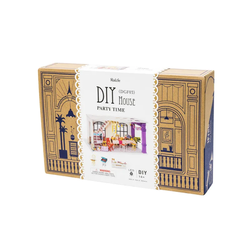 RoboTime Drevené 3D puzzle Miniatúra Podkrovná párty jedáleň DGF03