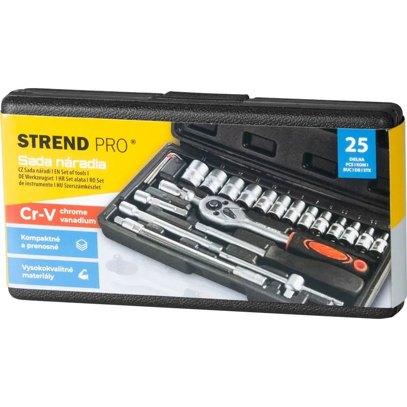 Sada náradia Strend Pro, 25 dielna, hlavice, 1/4" račňa, v kufri