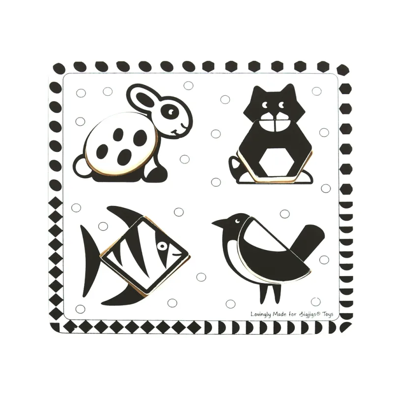Bigjigs Toys Vkladacie puzzle - Domáce zvieratá, čiernobiele