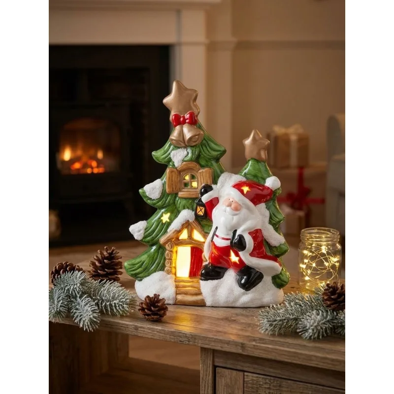 Vianočná dekorácia Stromček so Santom, LED, terakota, 34 cm