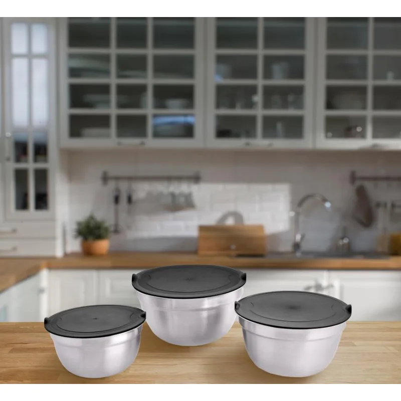 Miska MagicHome, nerez, s vekom, sada 3 ks, 14-16-18 cm