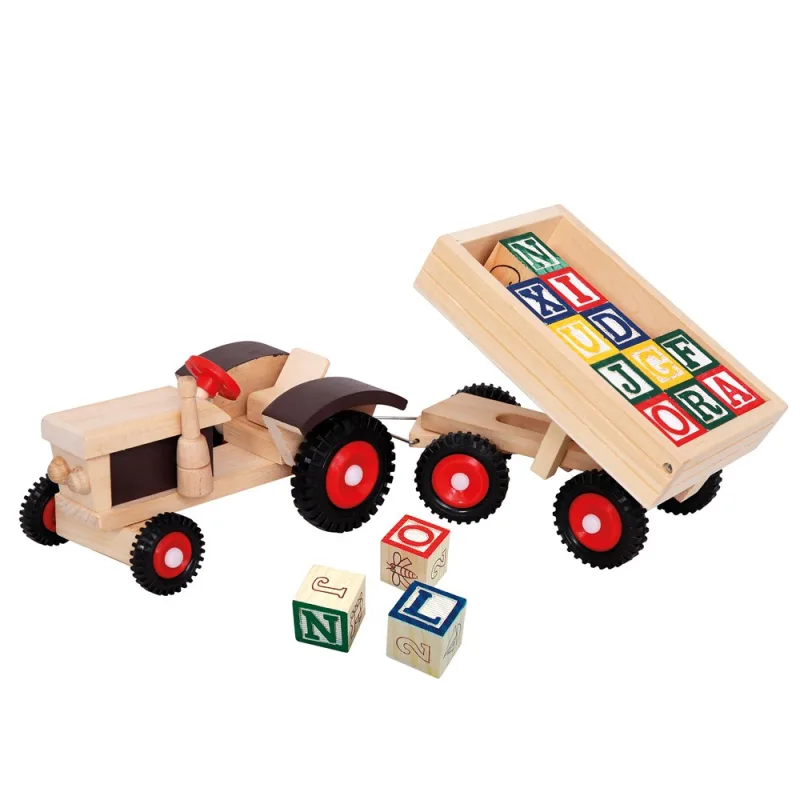 Bino Traktor s gumenými kolesami a vlečkou ABC
