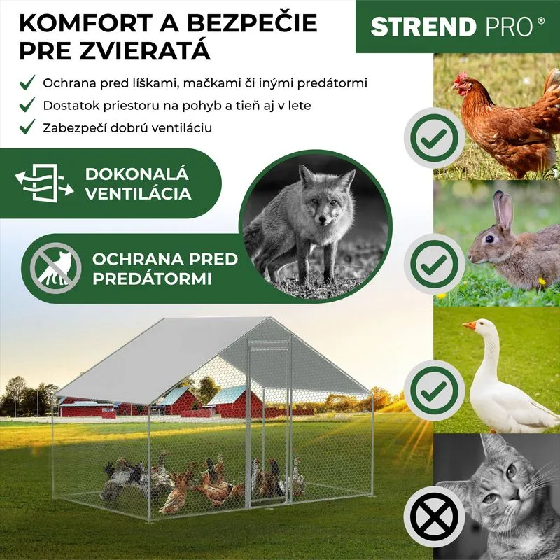 Kurín pre sliepky, voliéra, klietka, kurnik, so strechou, 3x2x2 m