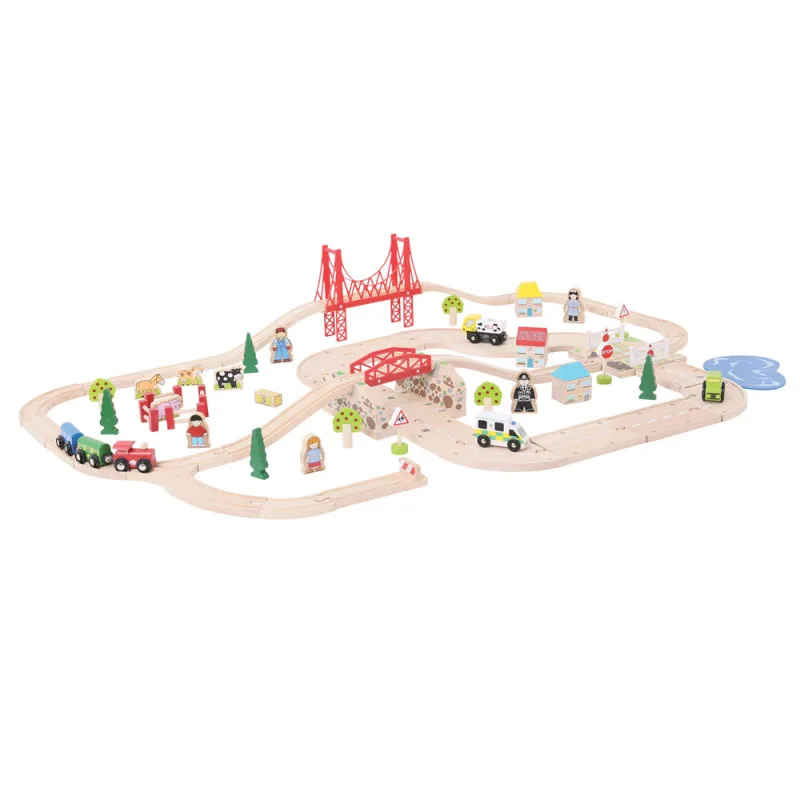 Bigjigs Rail Drevená vláčikodráha s vidieckou cestou 80 ks