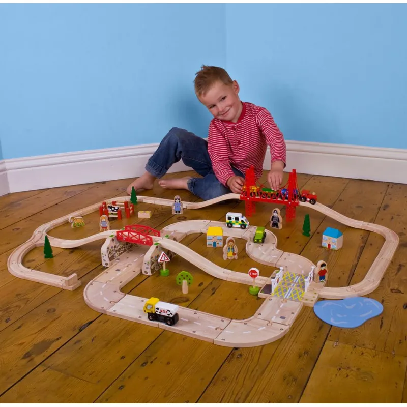 Bigjigs Rail Drevená vláčikodráha s vidieckou cestou 80 ks