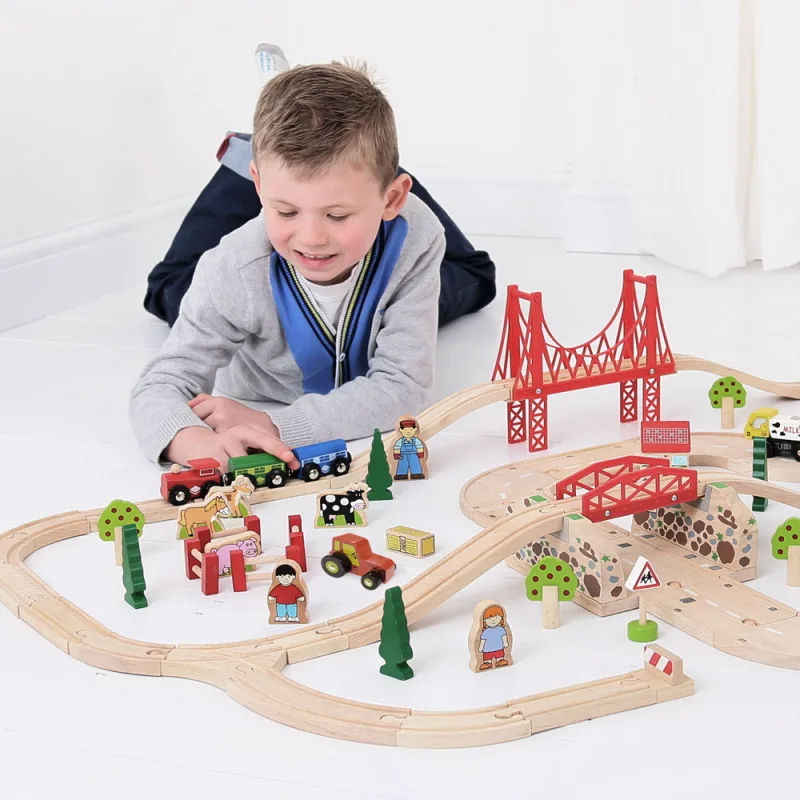 Bigjigs Rail Drevená vláčikodráha s vidieckou cestou 80 ks