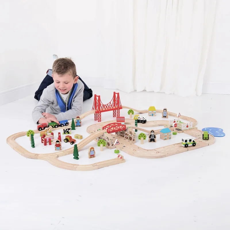 Bigjigs Rail Drevená vláčikodráha s vidieckou cestou 80 ks