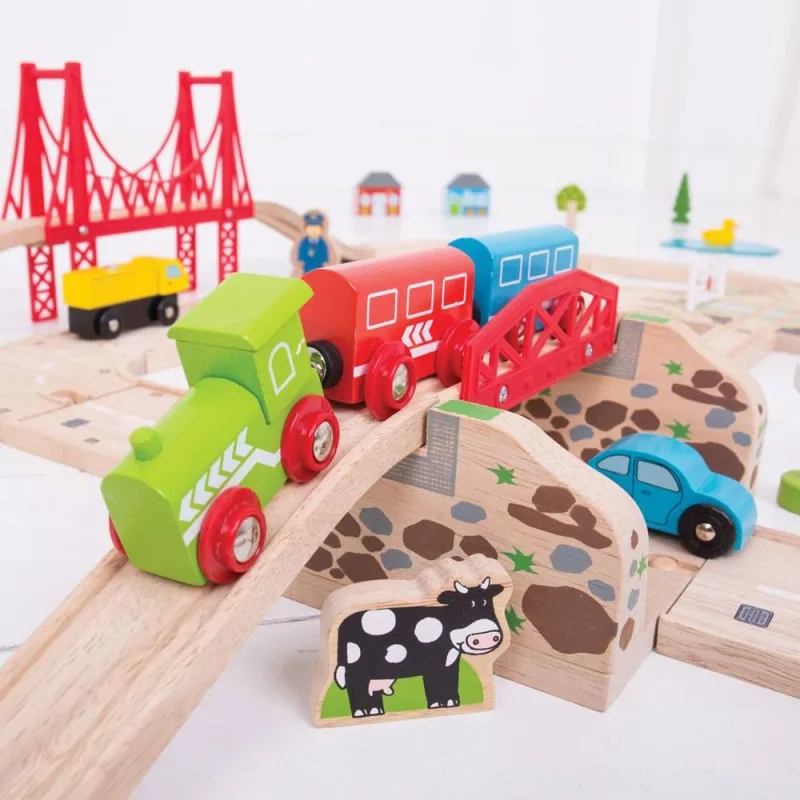 Bigjigs Rail Drevená vláčikodráha s vidieckou cestou 80 ks