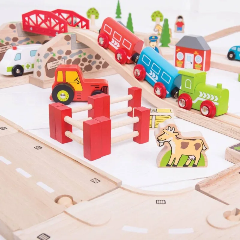 Bigjigs Rail Drevená vláčikodráha s vidieckou cestou 80 ks