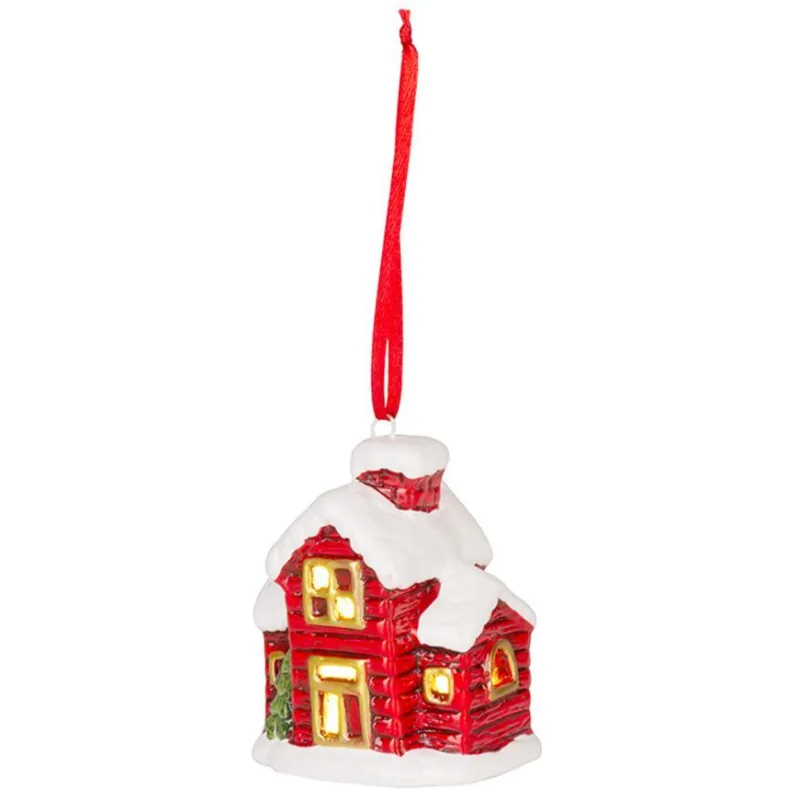 Vianočná dekorácia Domček, LED, terakota, závesný, 7,2 cm