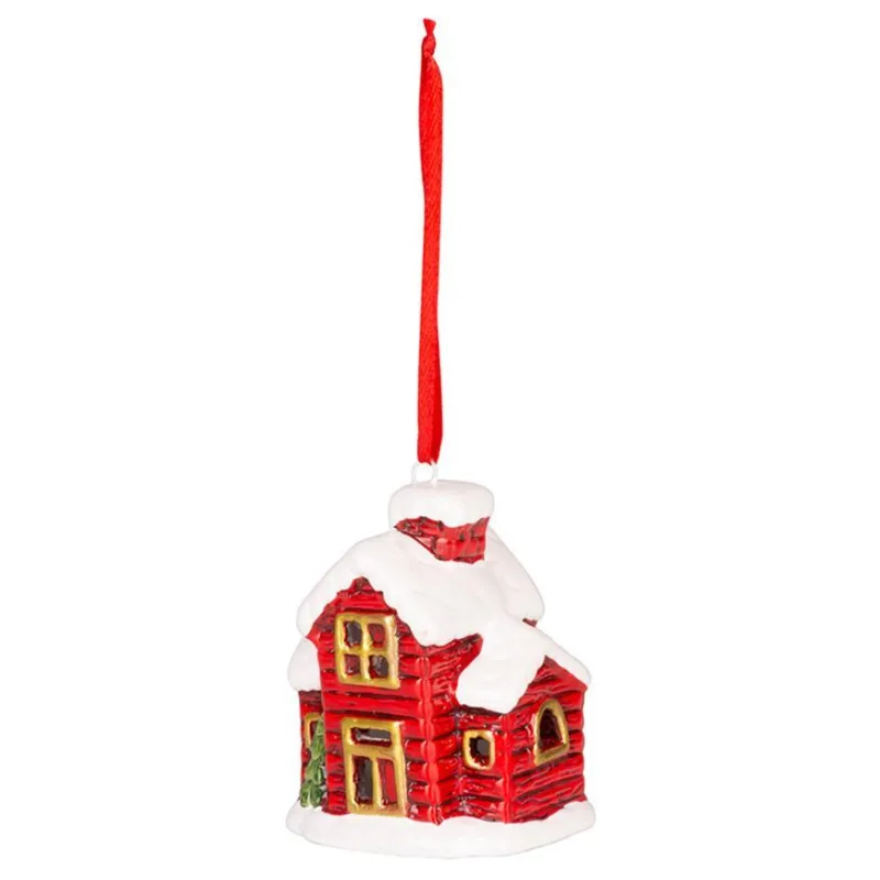 Vianočná dekorácia Domček, LED, terakota, závesný, 7,2 cm