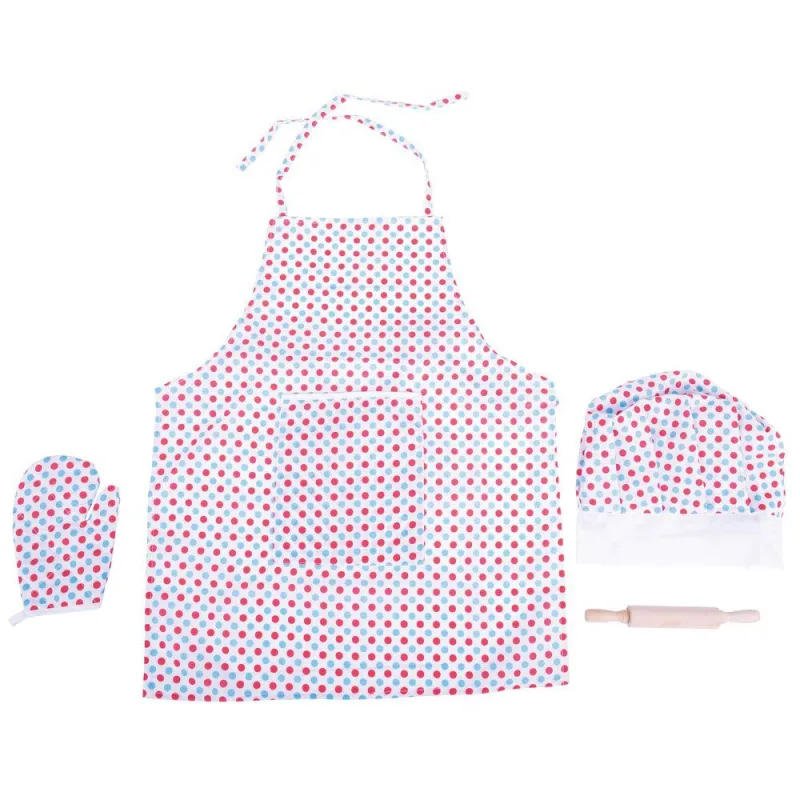 Bigjigs Toys Kuchársky bodkovaný set so zásterou