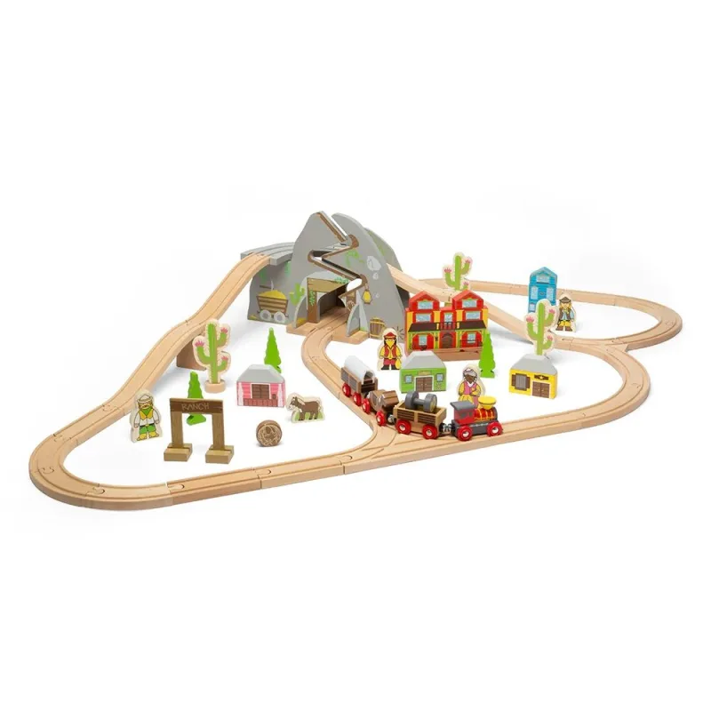 Bigjigs Rail Drevená vláčikodráha Divoký západ 62 dielov