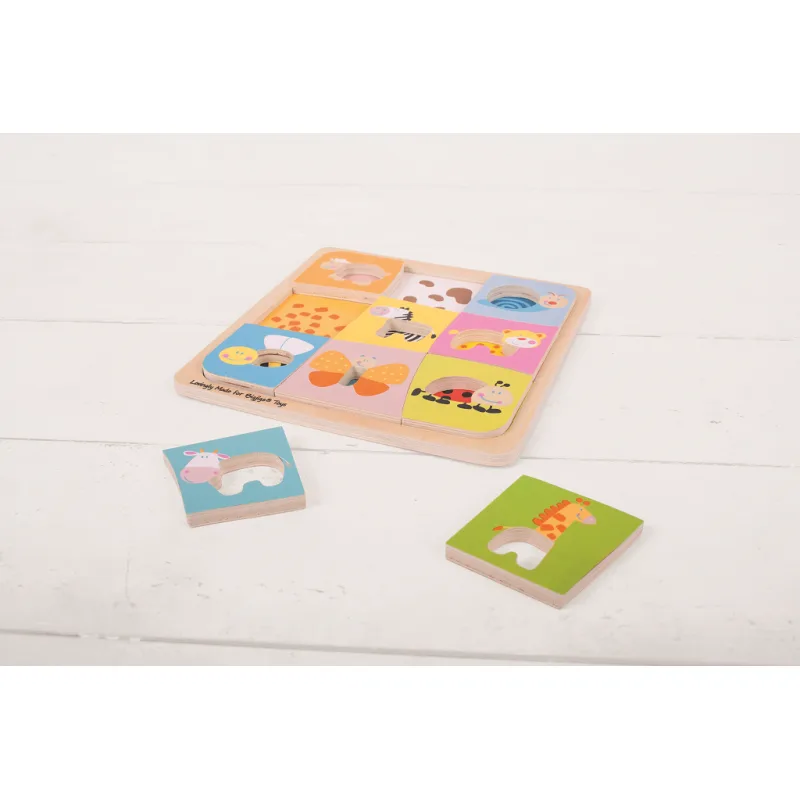 Bigjigs Toys Drevené vkladacie puzzle - Vzory zvieratiek