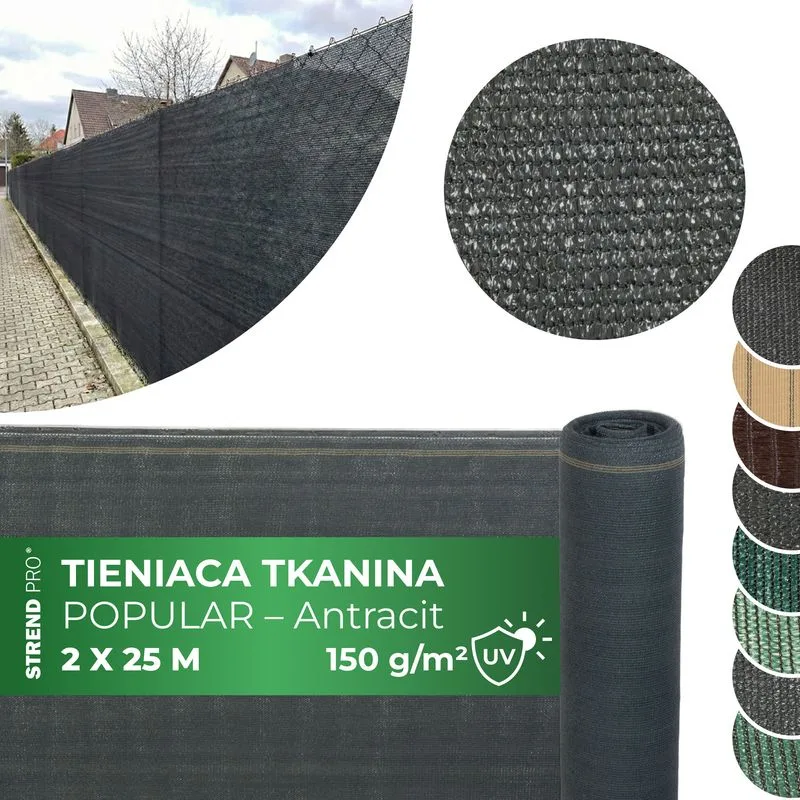 Tieniaca tkanina POPULAR.NET 2x25 m, antracitová, 90%