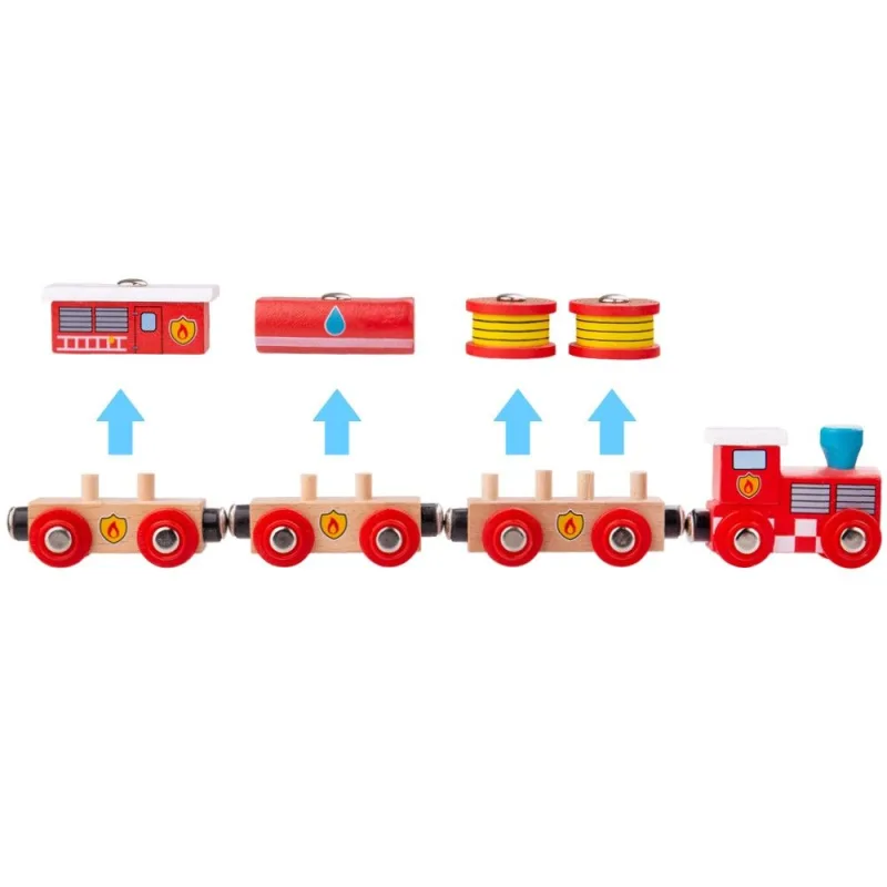Bigjigs Rail Drevené vláčiky - Hasičský vlak 3 koľaje