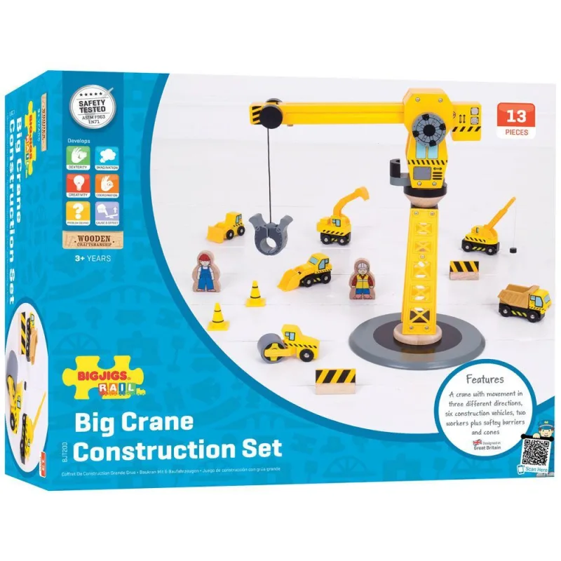 Bigjigs Rail Drevené vláčiky - Žeriav a stavebné stroje