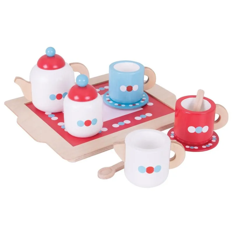 Bigjigs Toys Čajový servis s bodkami na podnose