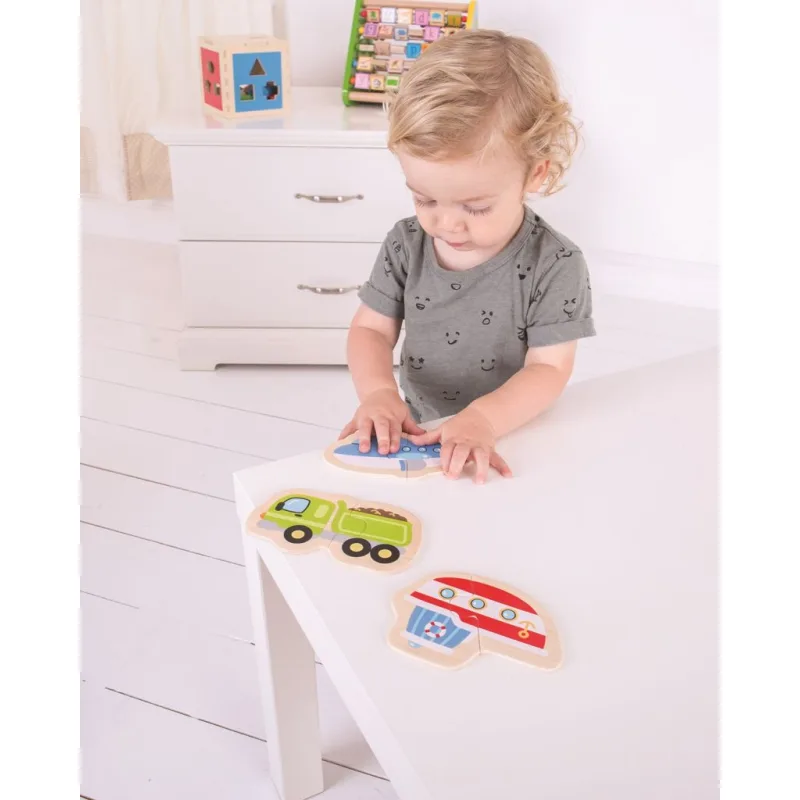 Bigjigs Toys Dvojdielne puzzle - Dopravné prostriedky