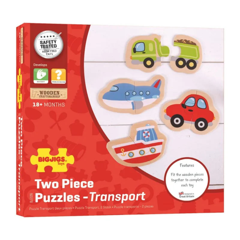 Bigjigs Toys Dvojdielne puzzle - Dopravné prostriedky