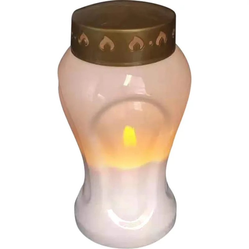 Kahanec na hrob s LED sviečkou, biely, 10x17 cm, plápolajúci plameň