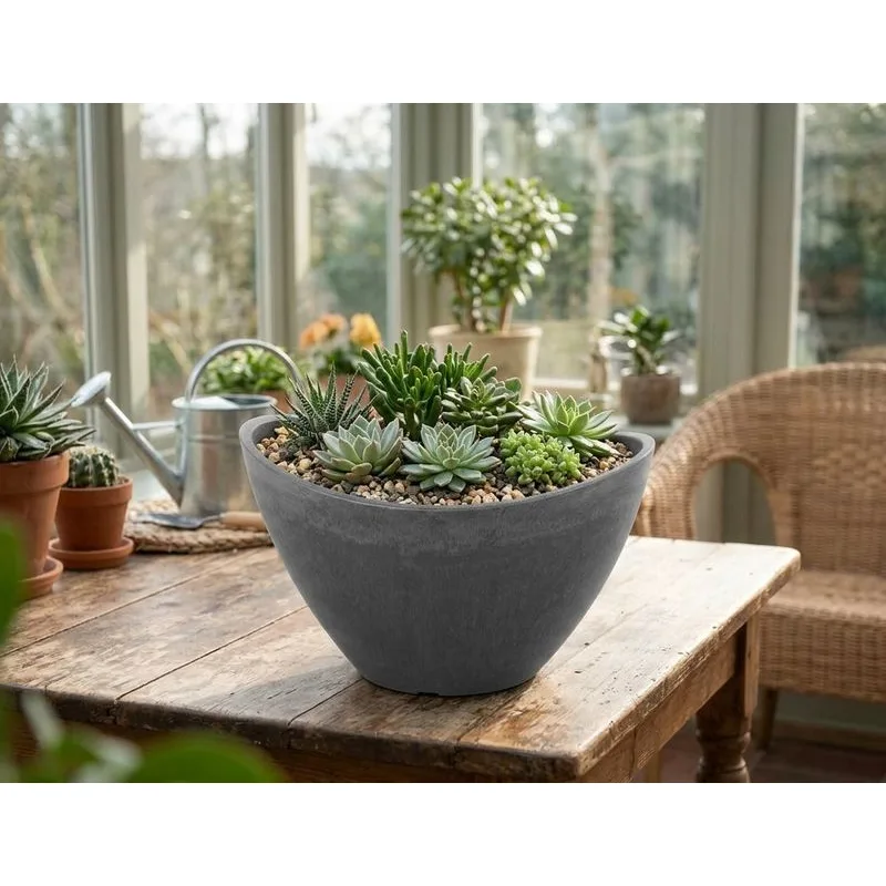 Šedý kvetináč Strend Pro Stone, 20,5x14,5 cm, efekt kameňa
