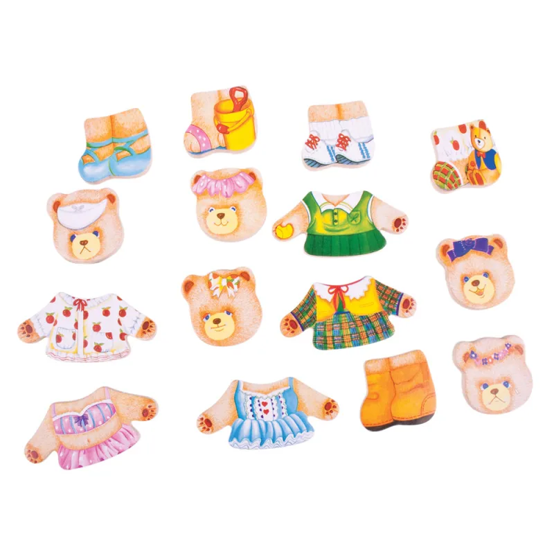 Bigjigs Toys Drevené obliekacie puzzle - Medvedia rodinka