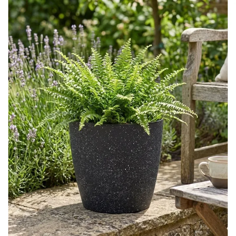 Čierny kvetináč Strend Pro Stone, 35x35 cm, efekt kameňa