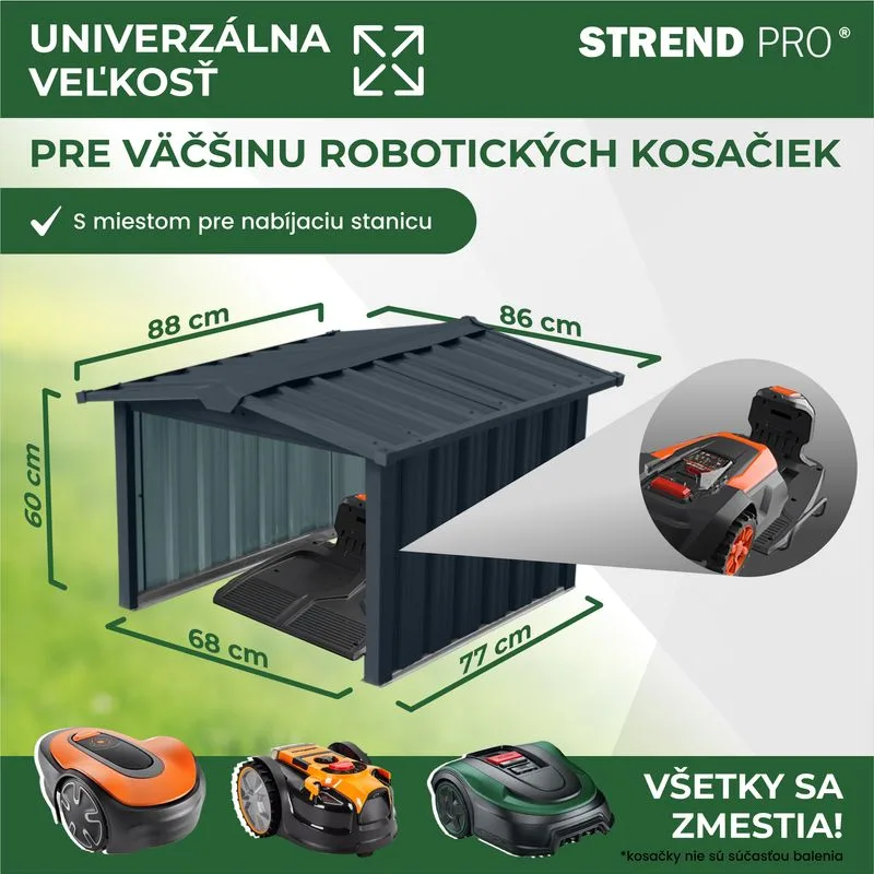 Domček na robotickú kosačku Strend Pro, garáž, plech, antracit, 68x88x60 cm
