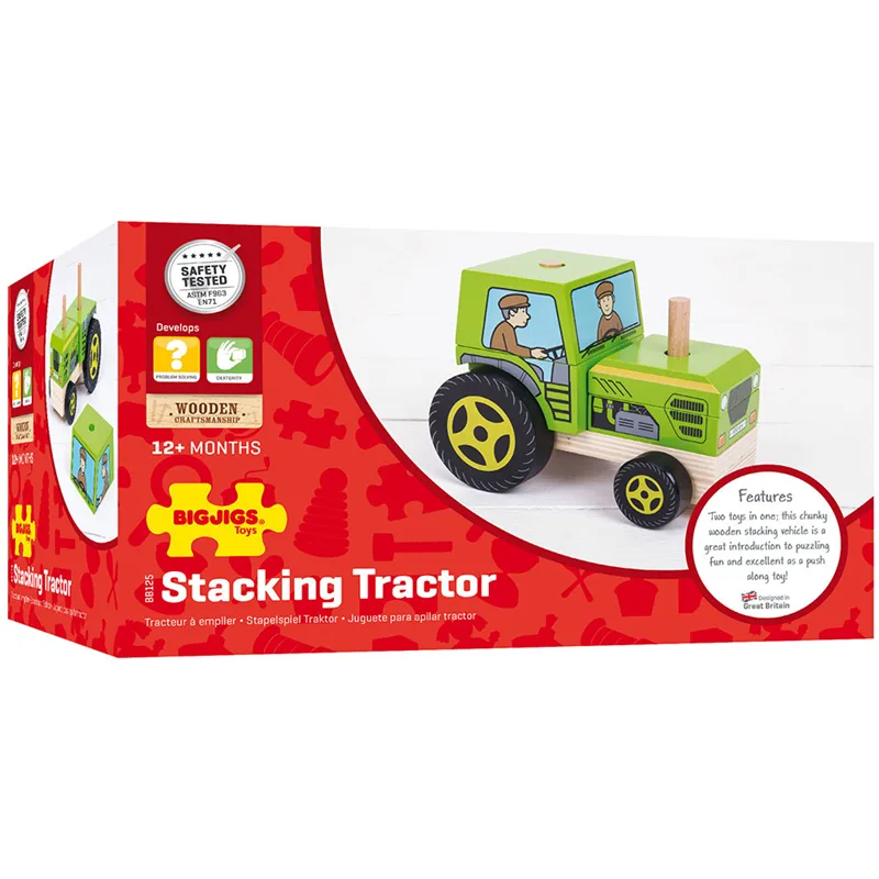 Bigjigs Toys Drevený traktor na nasadzovanie