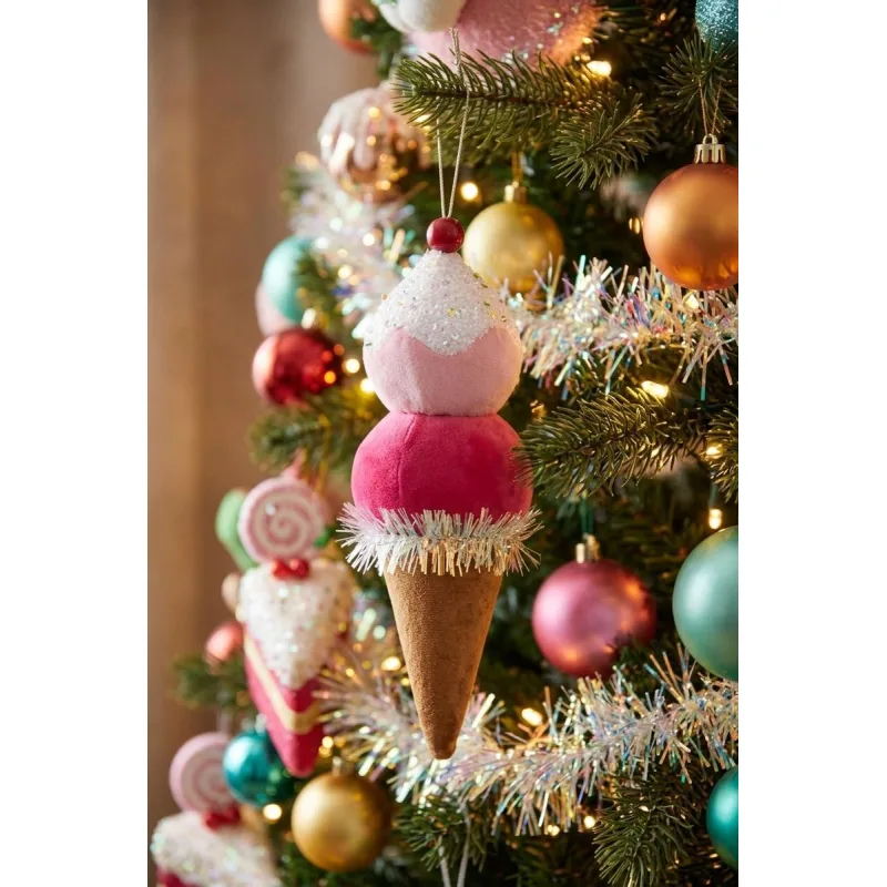 Vianočná dekorácia Candy Line, zmrzlina, červená, 16 cm, závesná