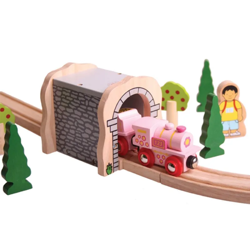 Bigjigs Rail Drevené vláčiky - Ružová mašinka s tendrom
