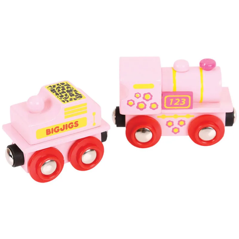 Bigjigs Rail Drevené vláčiky - Ružová mašinka s tendrom
