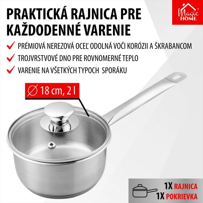 Rajnica MagicHome Chloe, 18 cm, 2 lit. so sklenenou pokrievkou, nerez