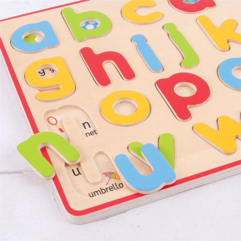 Bigjigs Toys Vkladacie Puzzle Anglická malá abeceda s obrázkami