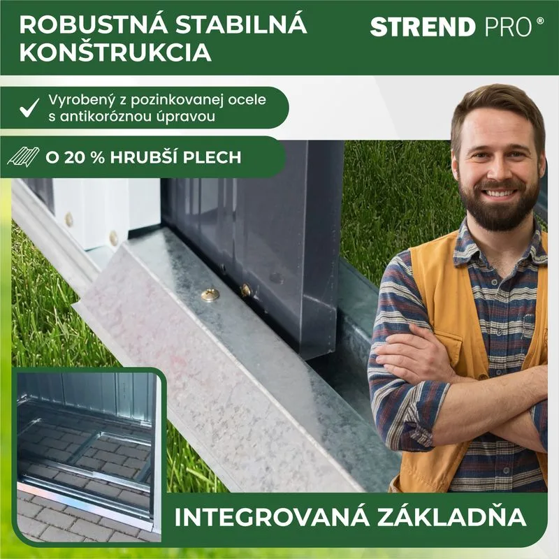 Domček Strend Pro, záhradný, plech, antracit, so základňou, 217x110x174 cm