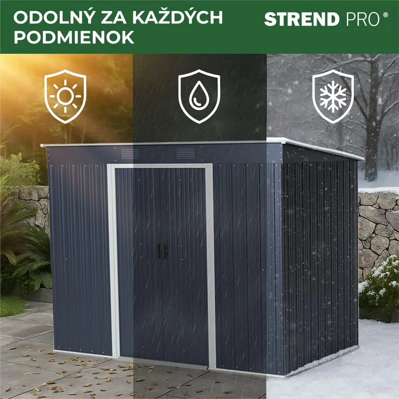 Domček Strend Pro, záhradný, plech, antracit, so základňou, 217x110x174 cm