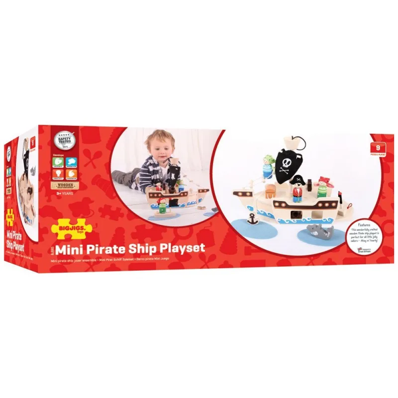 Bigjigs Toys Drevený hrací set Pirátska loď