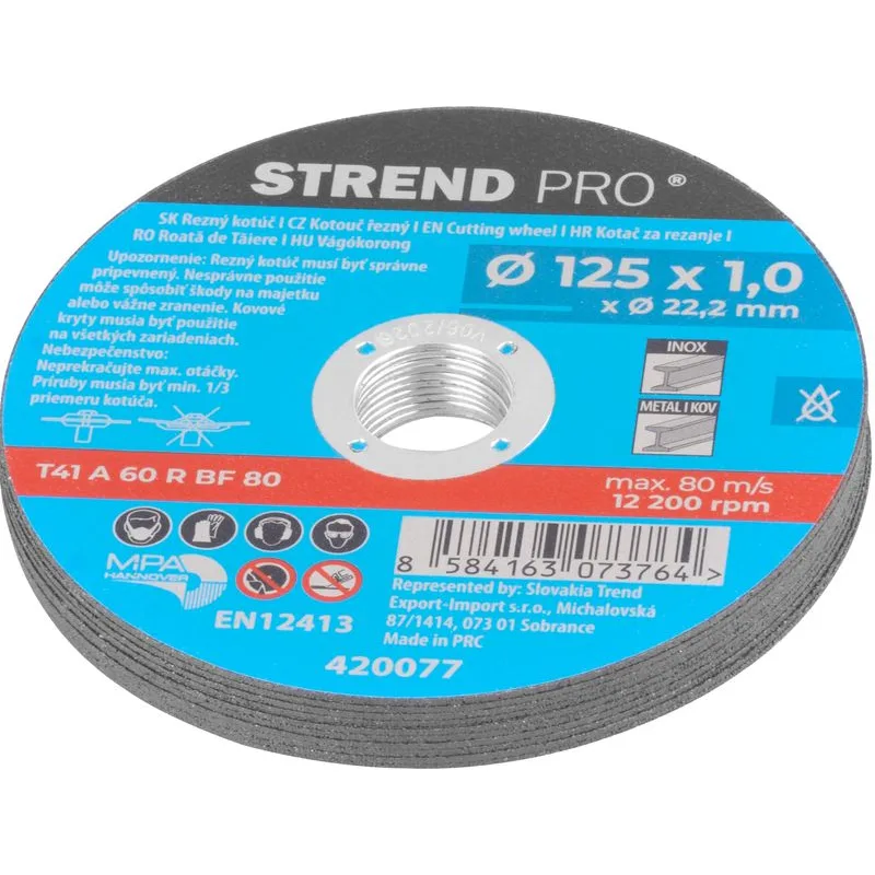 Rezný kotúč na kov Strend Pro 125x1,0x22,2 mm, dóza, 10 ks